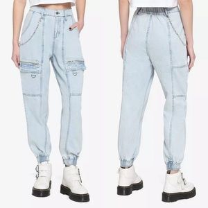 Hot Topic Indigo Denim Side Chain Girls Jogger Pants Size Small